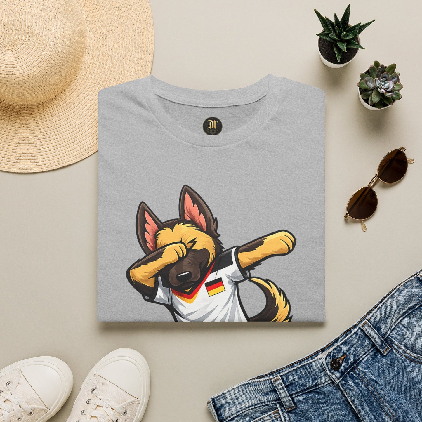 Deutschland Fußball Fan Hund T-Shirt – Front & Back Print Schäferhund Dabbing Fan-Shirt
