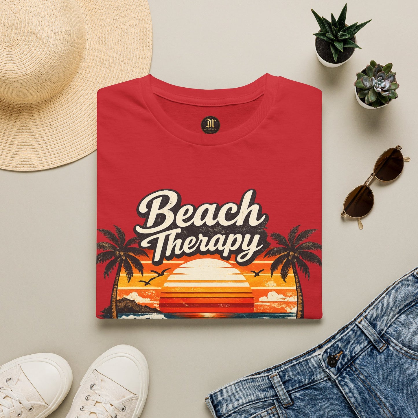 Beach Therapy Vintage Sunset T-Shirt – Ocean Air Salty Hair No Worries Summer Beach Shirt