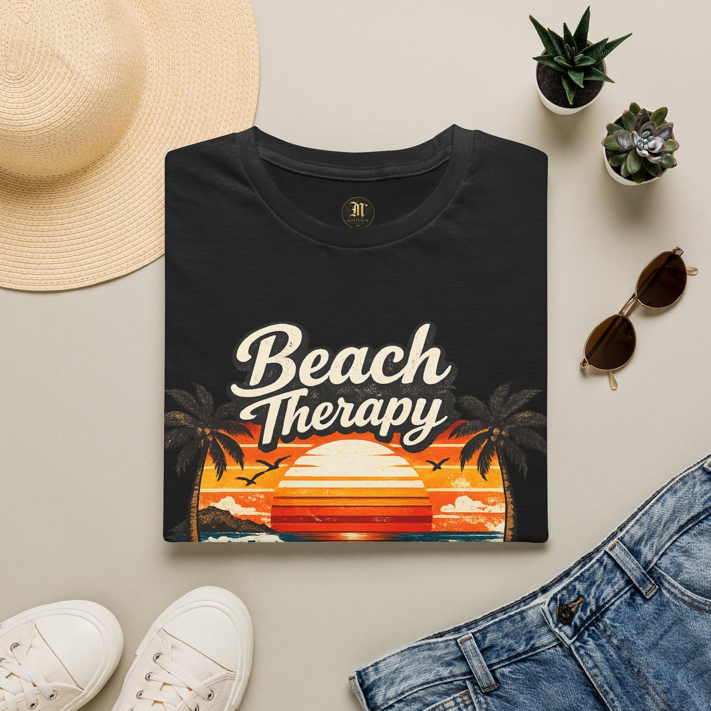 Beach Therapy Vintage Sunset T-Shirt – Ocean Air Salty Hair No Worries Summer Beach Shirt