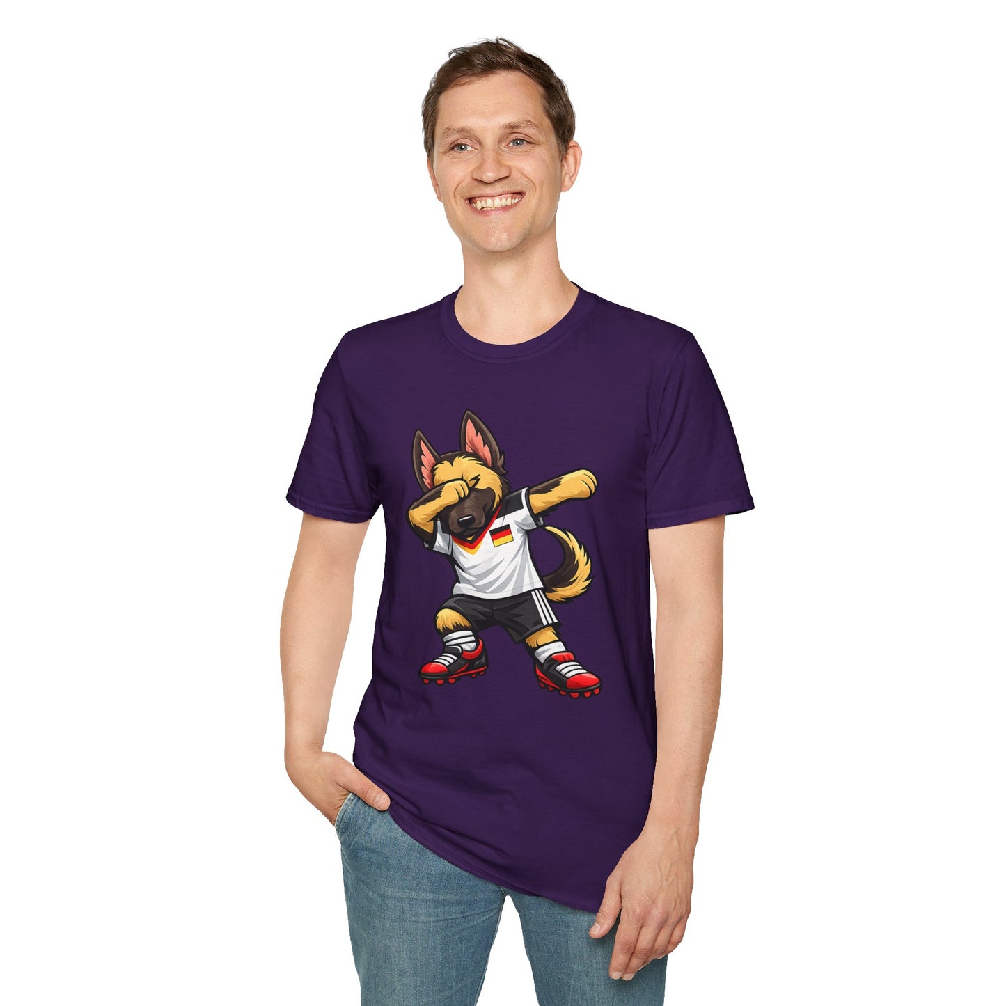 Deutschland Fußball Fan Hund T-Shirt – Front & Back Print Schäferhund Dabbing Fan-Shirt