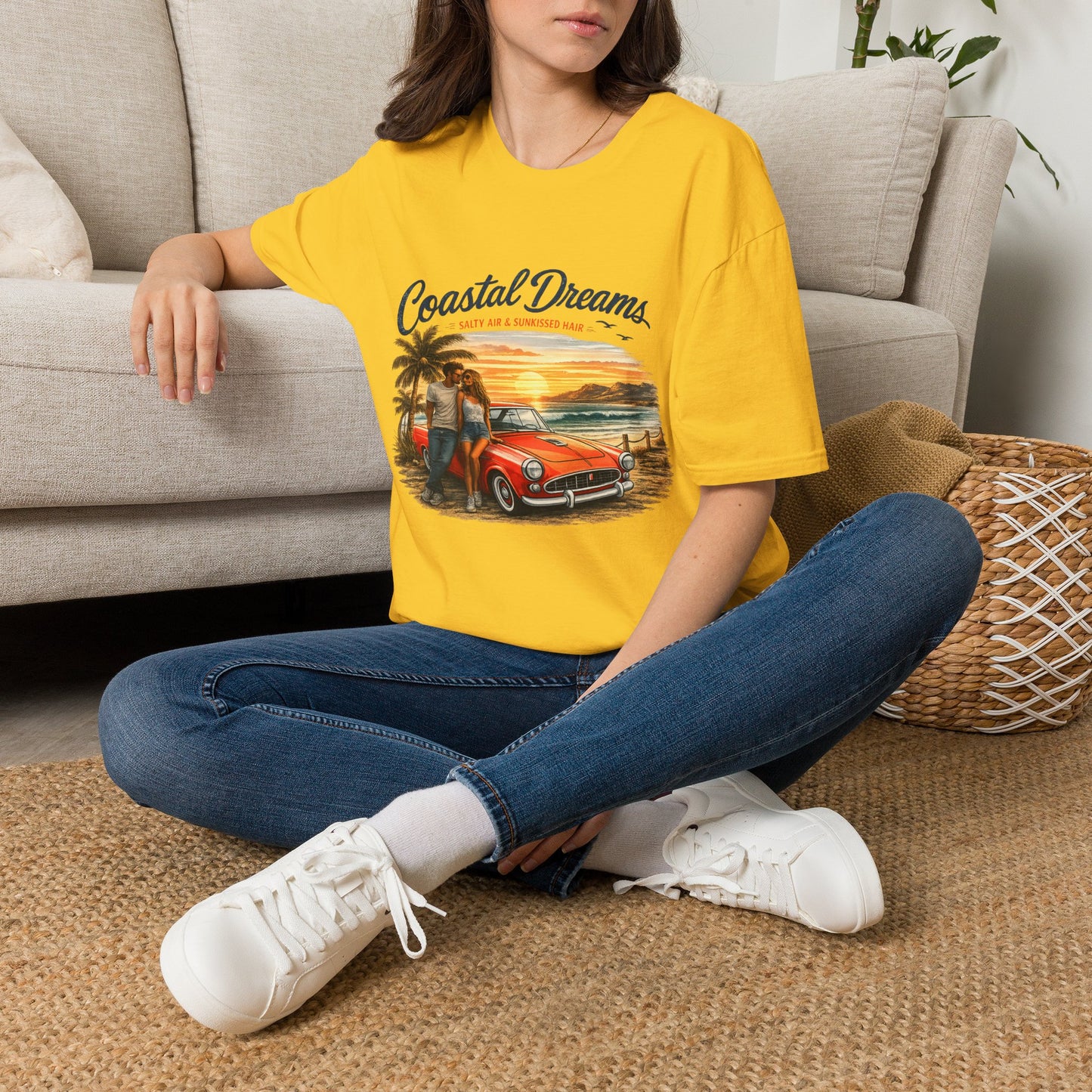 Coastal Dreams T-Shirt – Salty Air & Sunkissed Hair | Vintage Strand Oldtimer Paar Design | Sommer Shirt