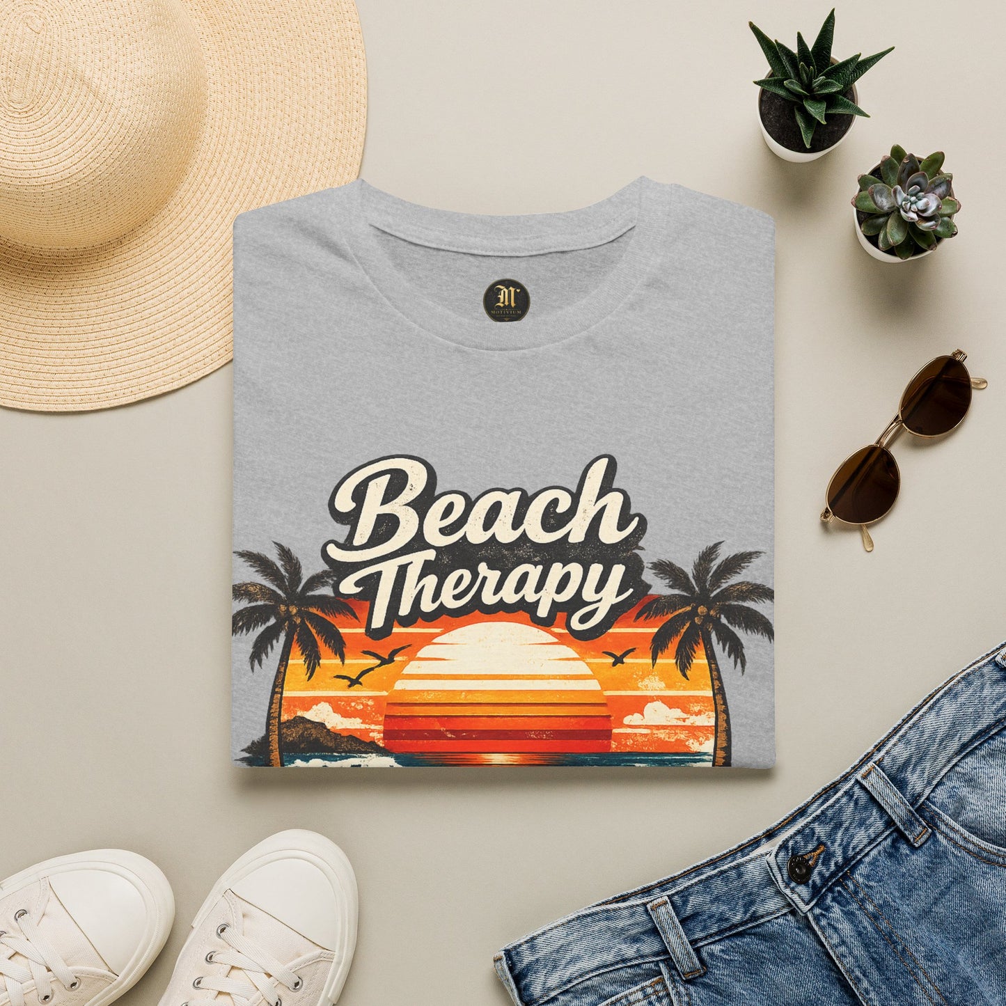 Beach Therapy Vintage Sunset T-Shirt – Ocean Air Salty Hair No Worries Summer Beach Shirt