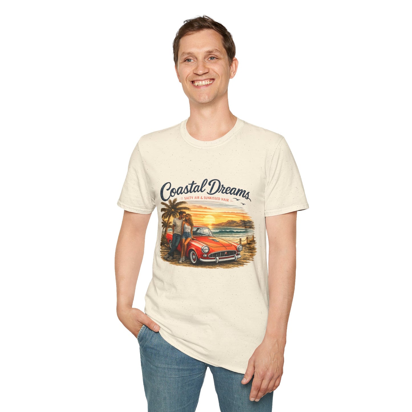 Coastal Dreams T-Shirt – Salty Air & Sunkissed Hair | Vintage Strand Oldtimer Paar Design | Sommer Shirt