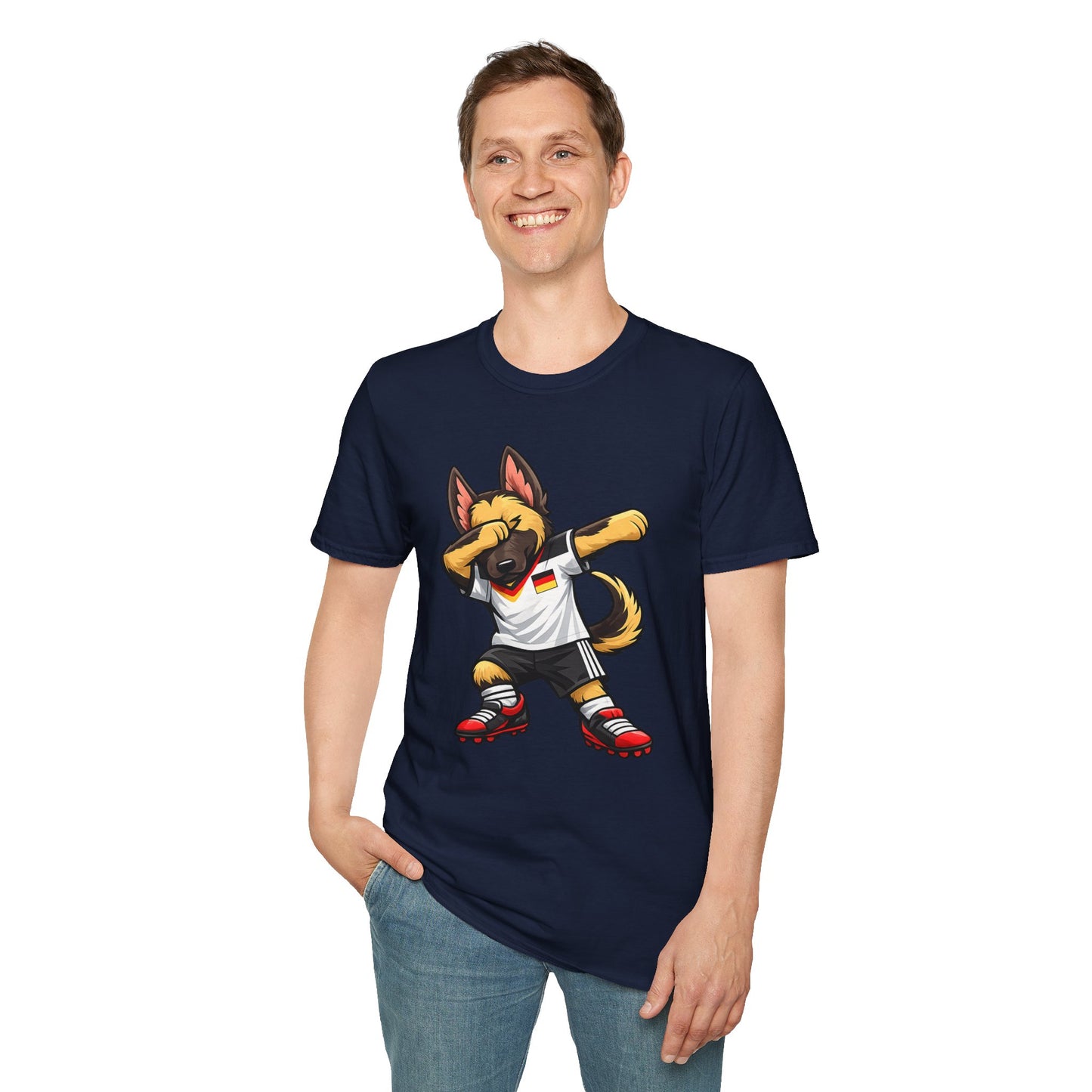 Deutschland Fußball Fan Hund T-Shirt – Front & Back Print Schäferhund Dabbing Fan-Shirt