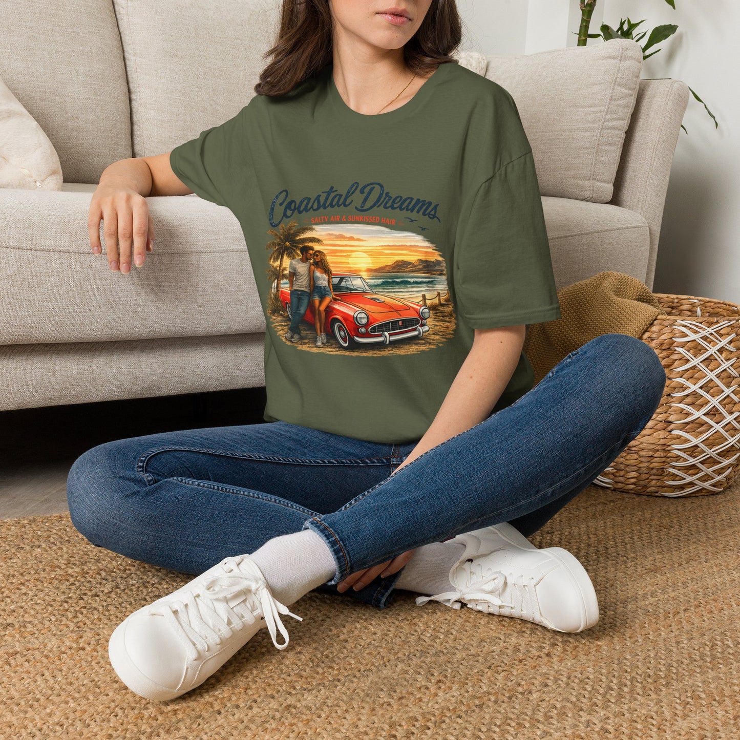 Coastal Dreams T-Shirt – Salty Air & Sunkissed Hair | Vintage Strand Oldtimer Paar Design | Sommer Shirt