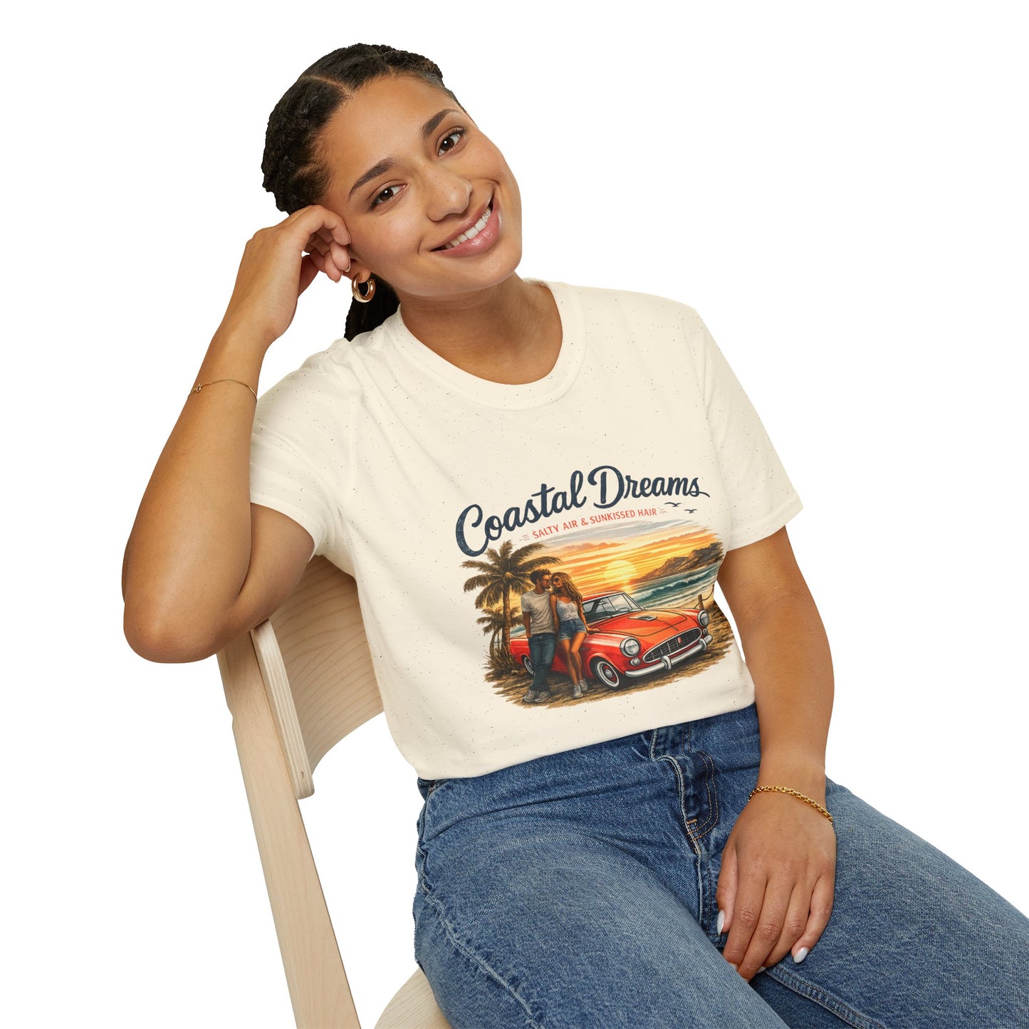 Coastal Dreams T-Shirt – Salty Air & Sunkissed Hair | Vintage Strand Oldtimer Paar Design | Sommer Shirt