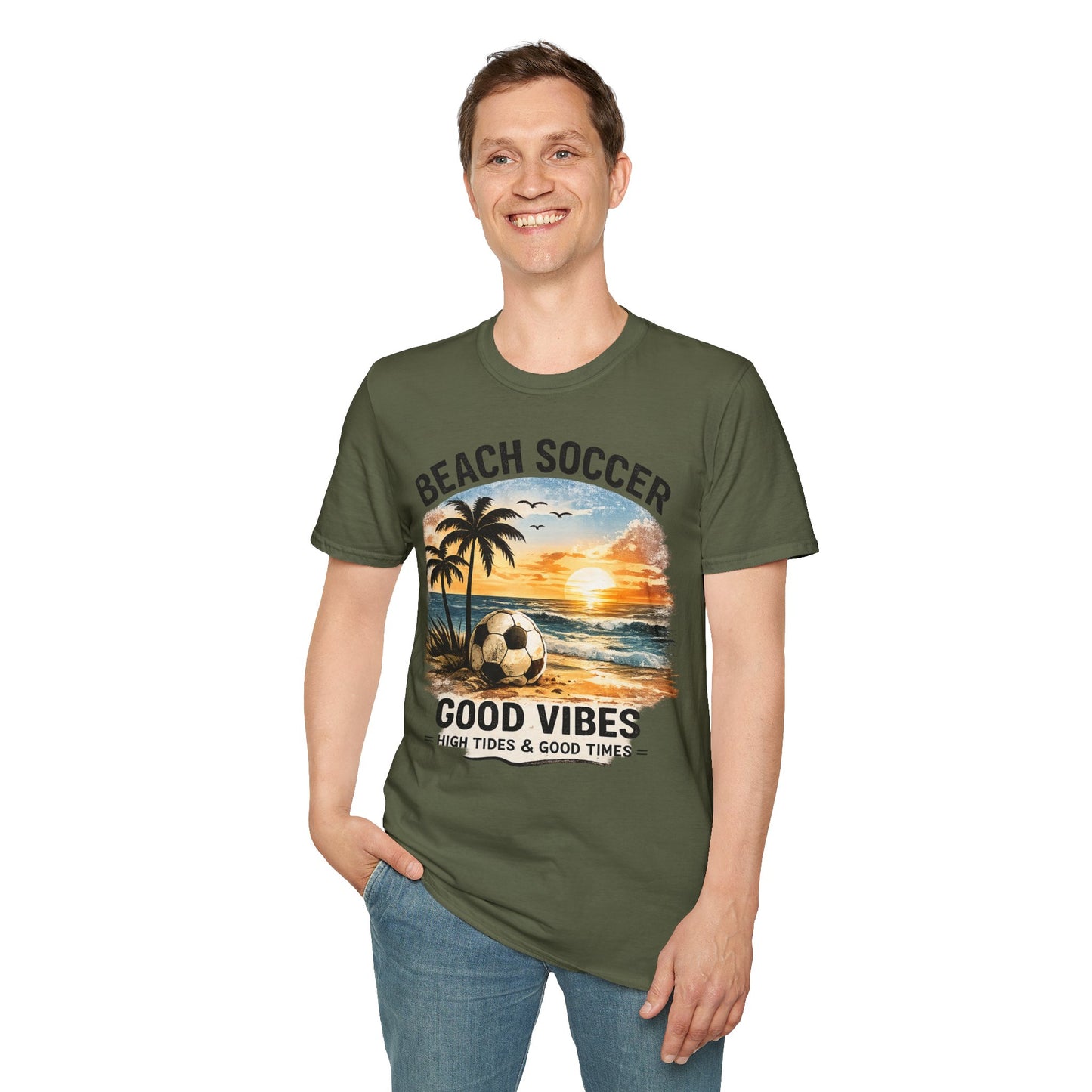 Beach Soccer – Good Vibes T-Shirt | Strandfußball & Sommer Feeling | High Tides & Good Times