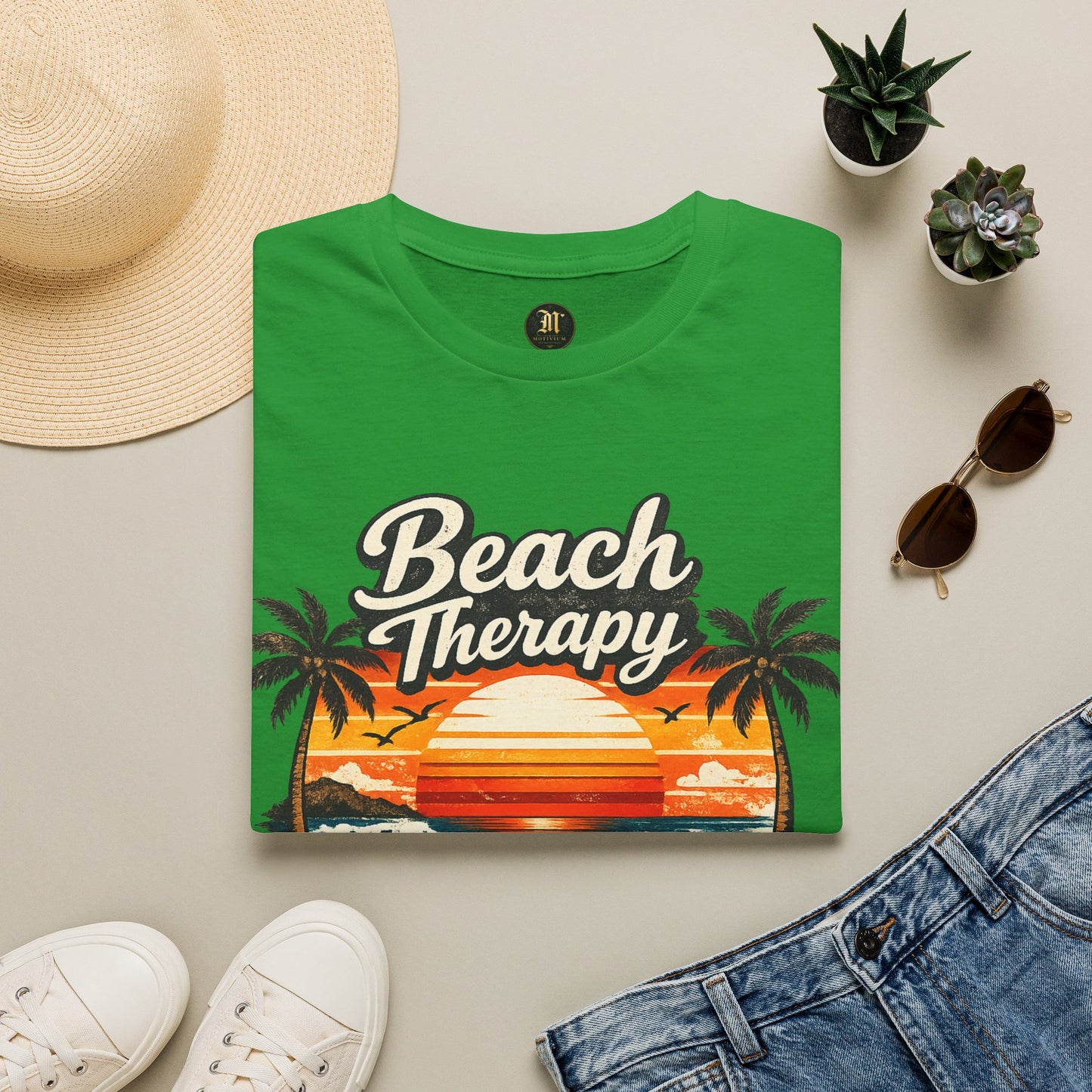 Beach Therapy Vintage Sunset T-Shirt – Ocean Air Salty Hair No Worries Summer Beach Shirt