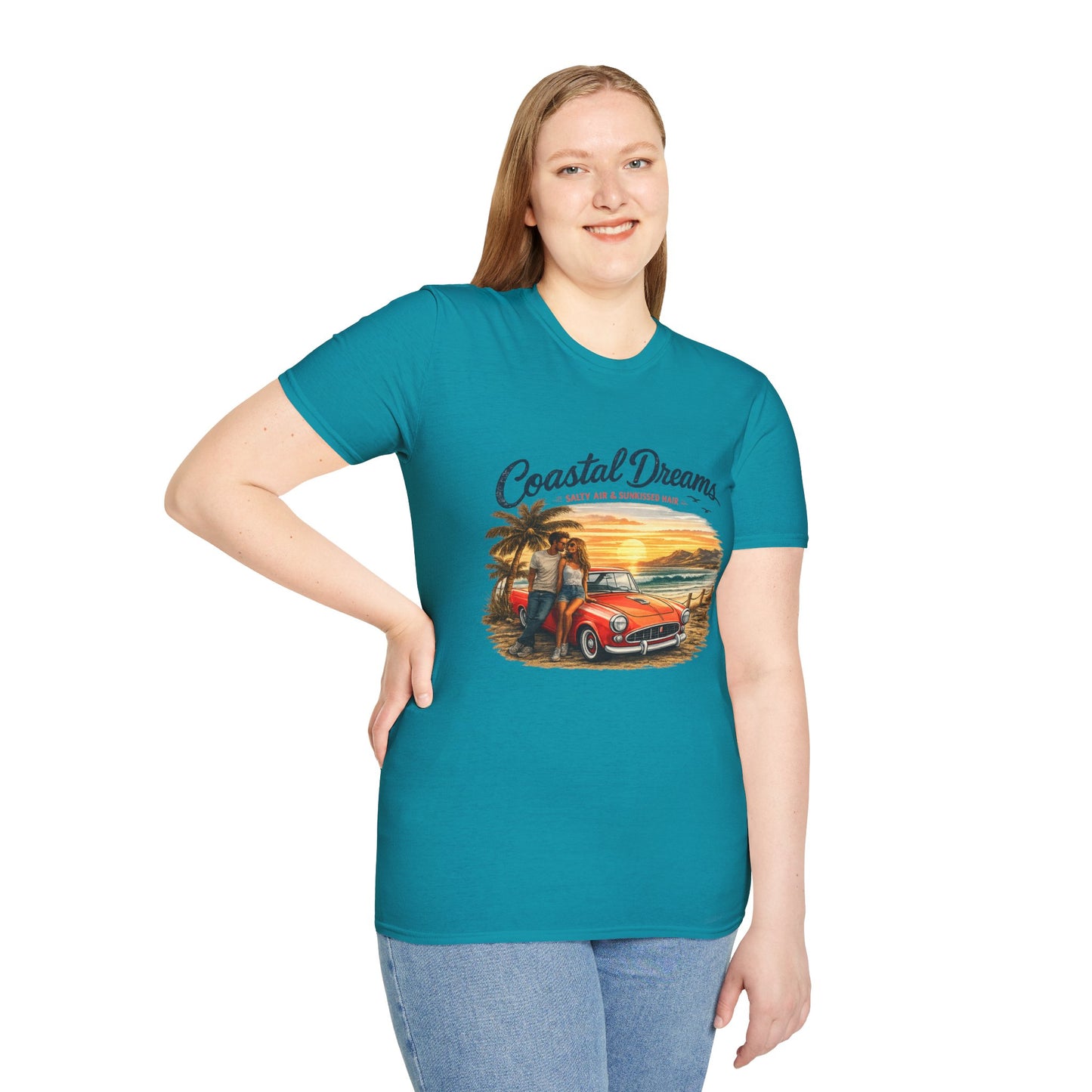 Coastal Dreams T-Shirt – Salty Air & Sunkissed Hair | Vintage Strand Oldtimer Paar Design | Sommer Shirt