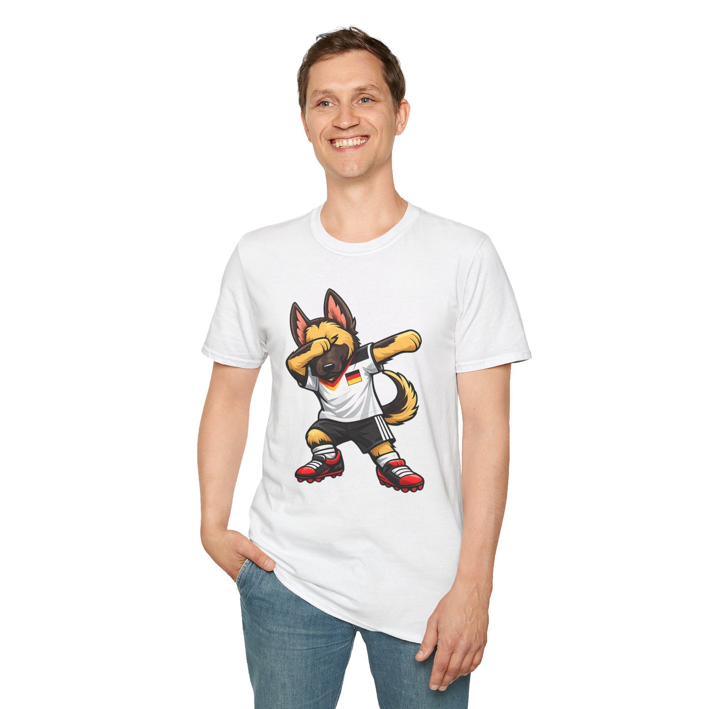 Deutschland Fußball Fan Hund T-Shirt – Front & Back Print Schäferhund Dabbing Fan-Shirt