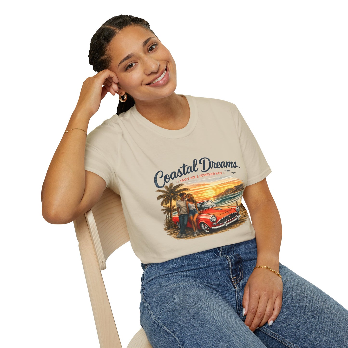 Coastal Dreams T-Shirt – Salty Air & Sunkissed Hair | Vintage Strand Oldtimer Paar Design | Sommer Shirt