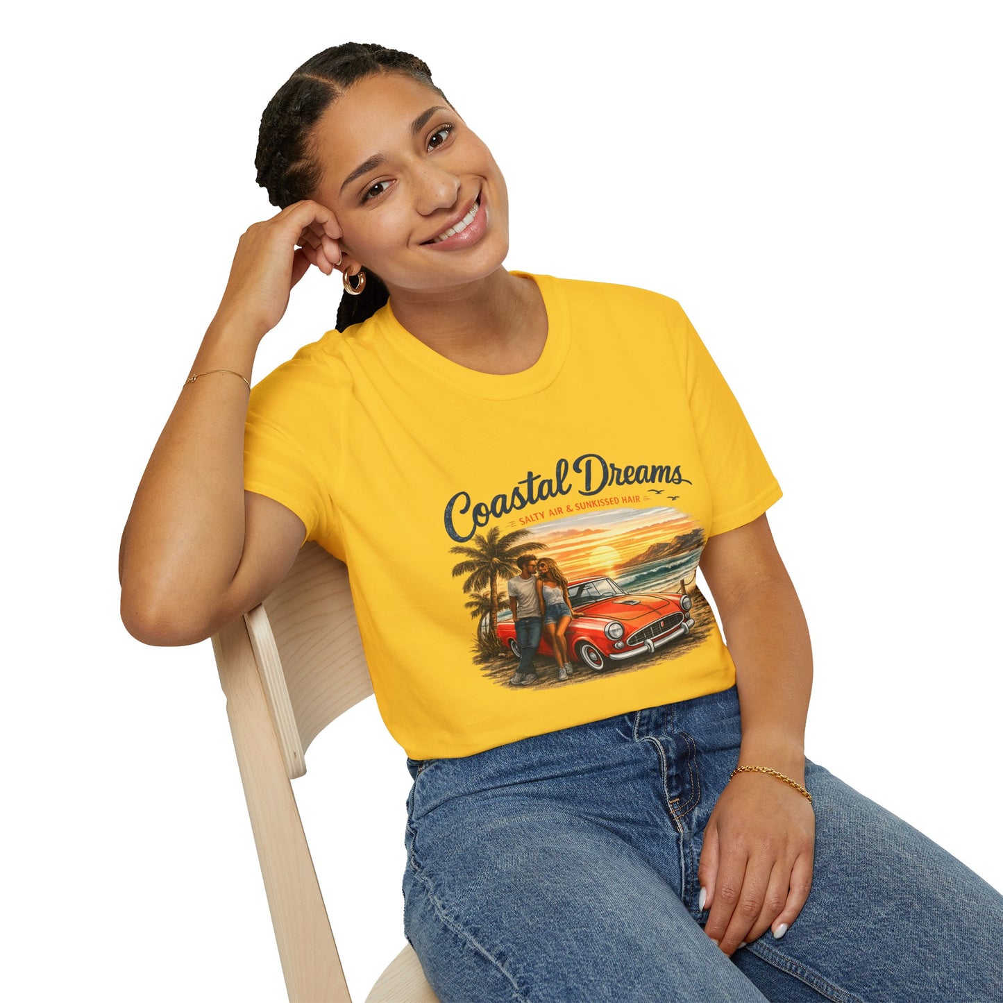 Coastal Dreams T-Shirt – Salty Air & Sunkissed Hair | Vintage Strand Oldtimer Paar Design | Sommer Shirt