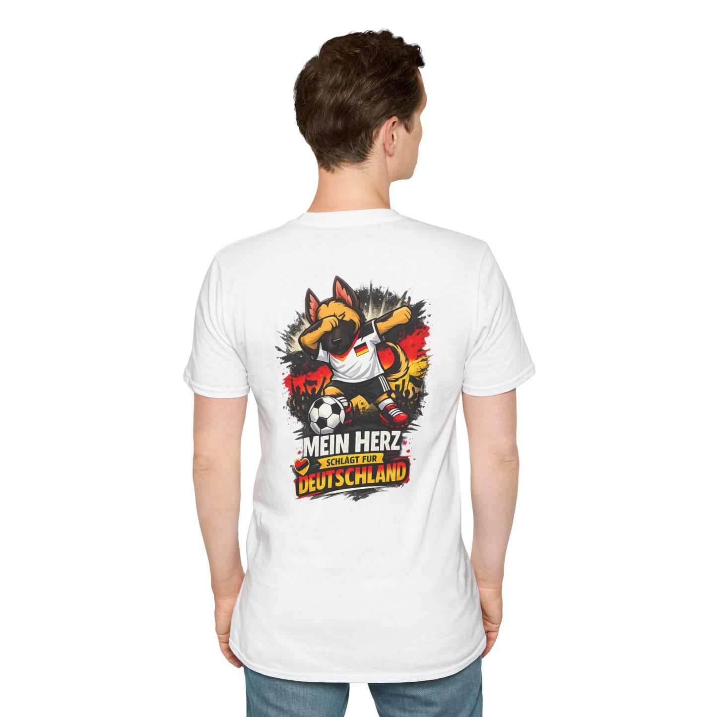 Deutschland Fußball Fan Hund T-Shirt – Front & Back Print Schäferhund Dabbing Fan-Shirt