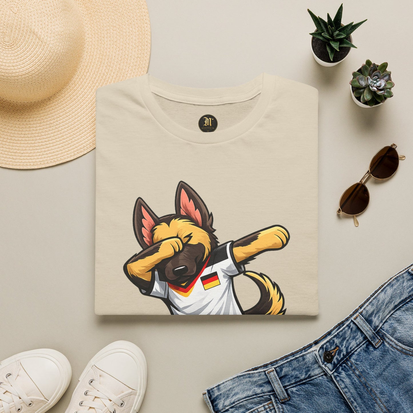 Deutschland Fußball Fan Hund T-Shirt – Front & Back Print Schäferhund Dabbing Fan-Shirt