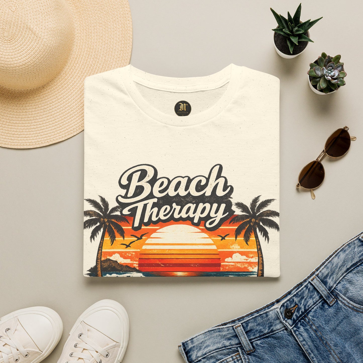 Beach Therapy Vintage Sunset T-Shirt – Ocean Air Salty Hair No Worries Summer Beach Shirt